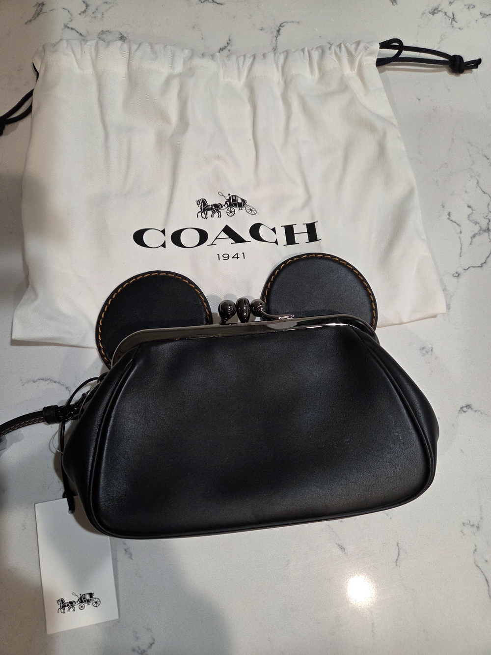 Coach Black Leather Kisslock Mickey Ear Clutch Wristlet